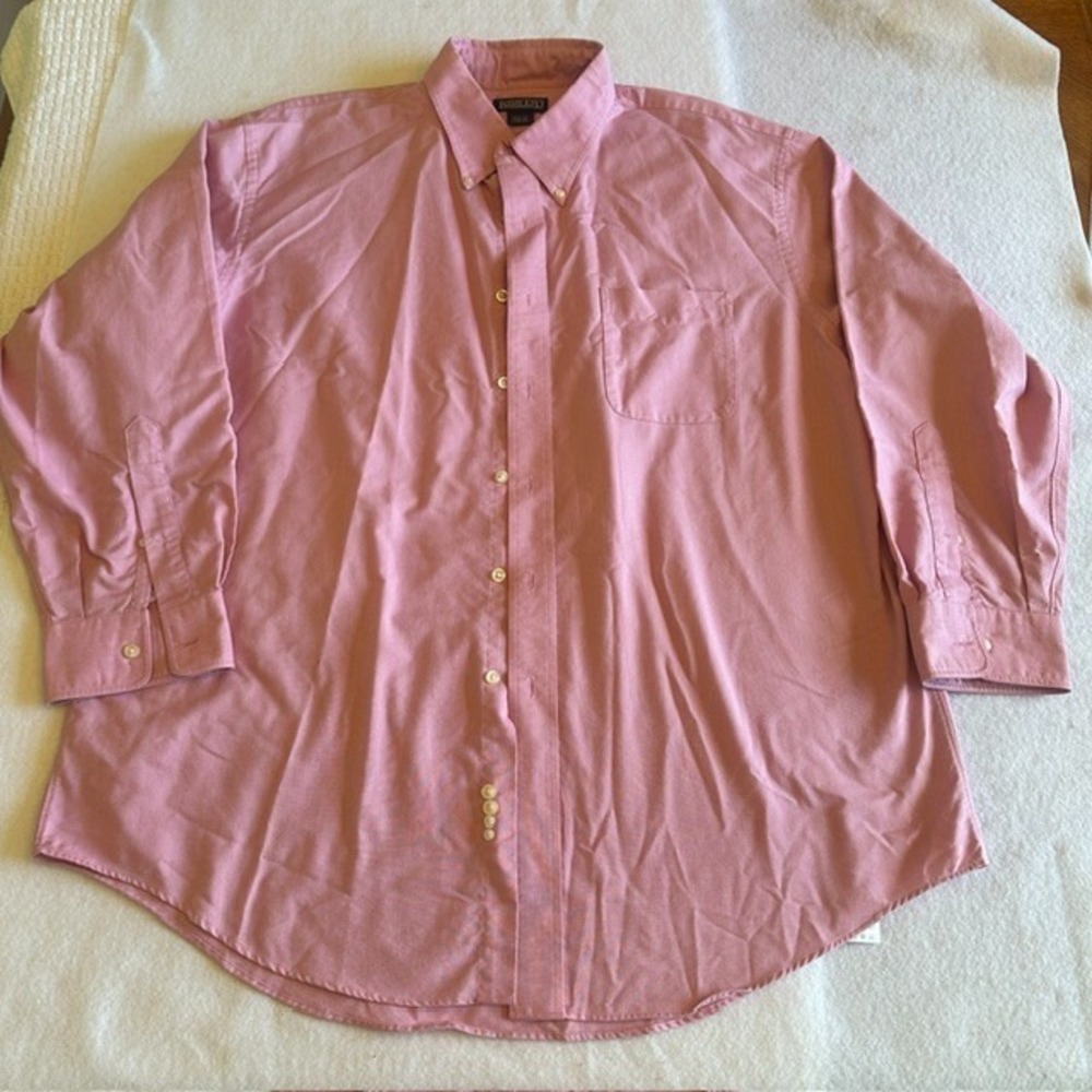 Lands End Pink Button Down Dress Shirt Mens 17.5 33 Long Sleeve Hong Kong